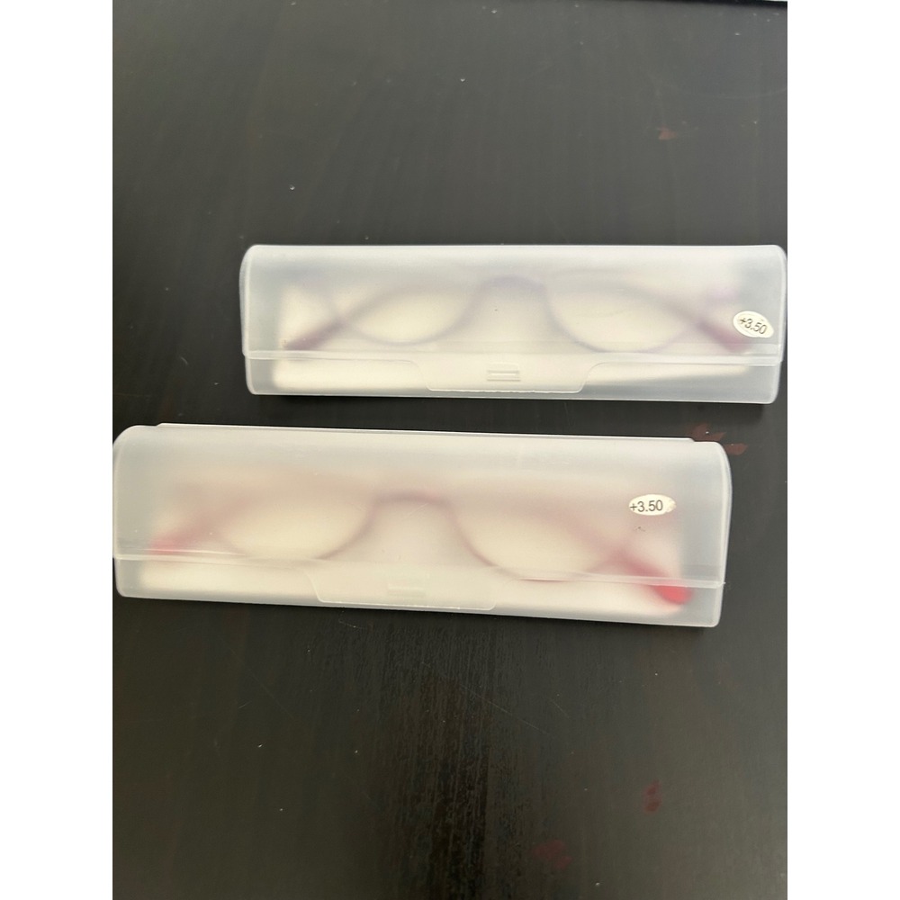 Reading Glasses Red Purple Half Moon Slim Metal Frame +3.50 Strength Lot of 2